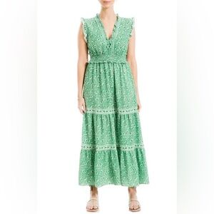 Max Studio Women's Crepe Sleeveless Ruffle Neck Tiered Maxi Dress size 3X